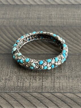 Vintage Chico’s Faux Turquoise & Rhinestone Clamper Bangle Bracelet